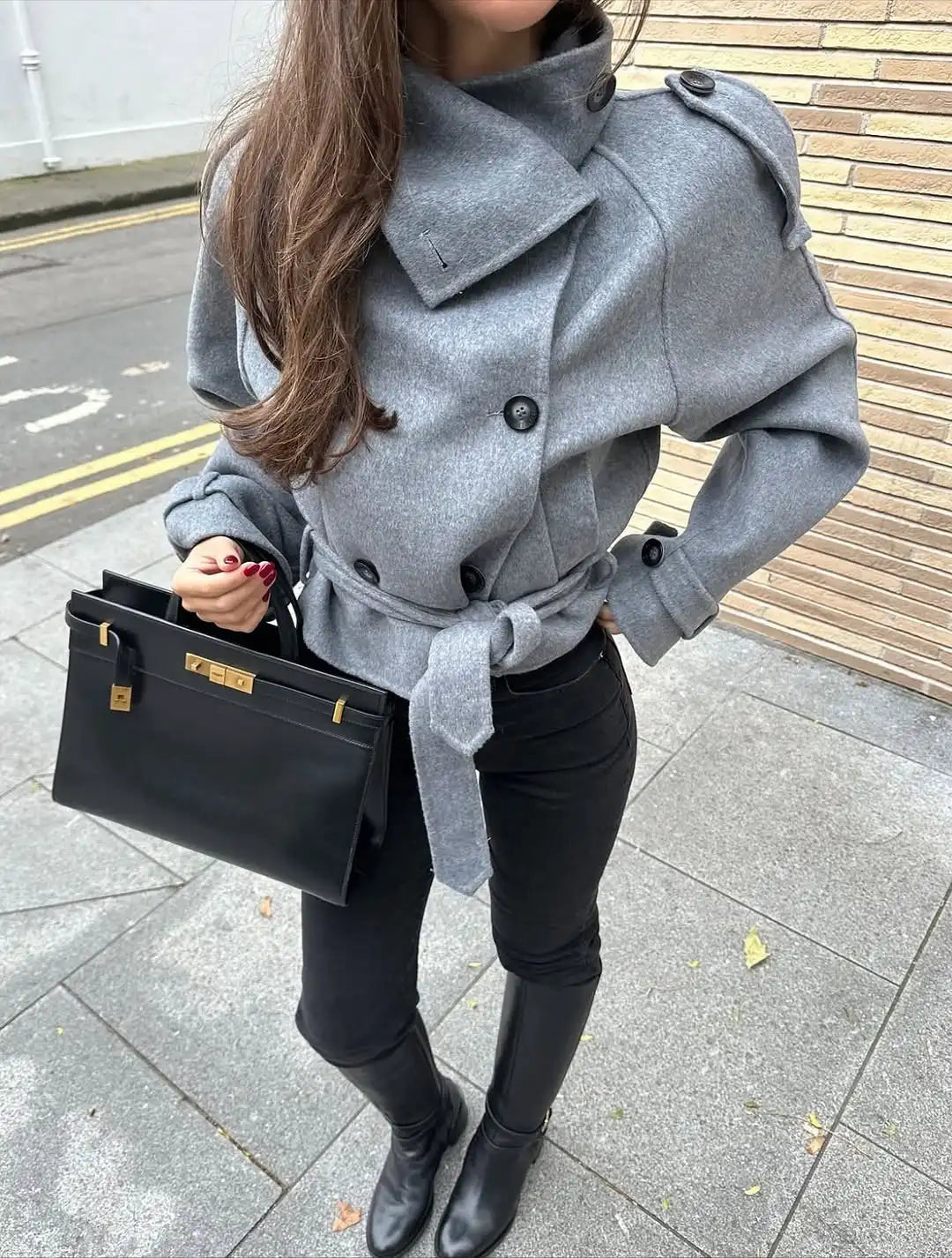 Sara Double-Breasted Turtleneck Coat