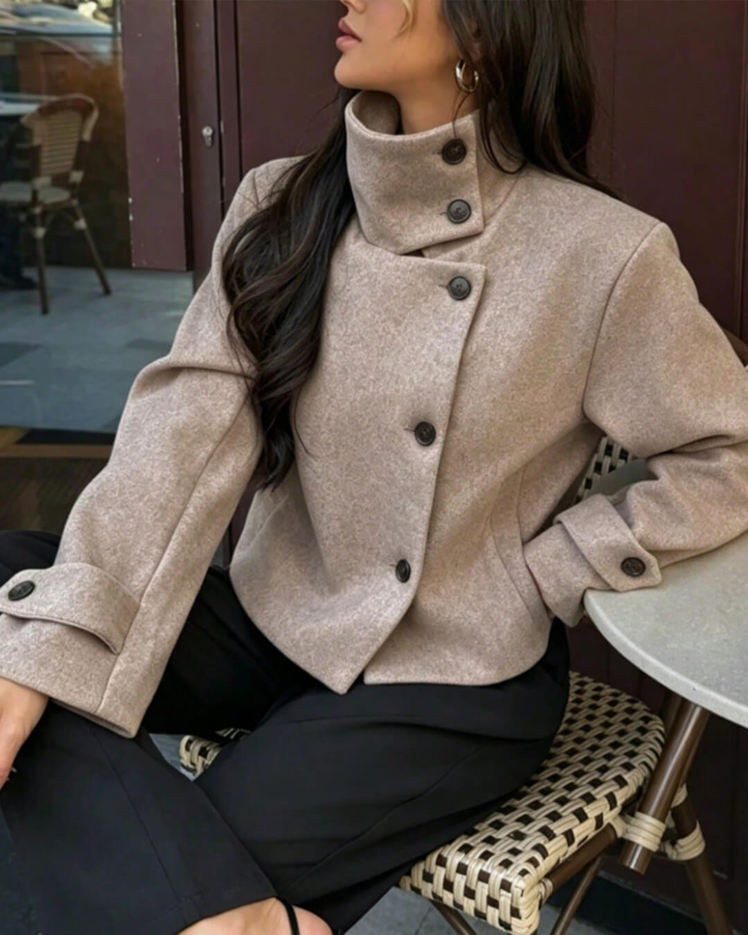 SOKYND Alice Rose Buckle Stand Collar Coat CoatSOKYND-539863-TAU-XS-38583TaupeXS