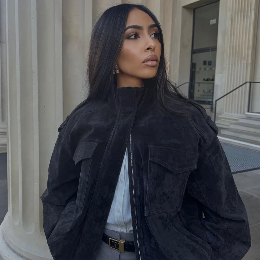 SOKYND Alyssa Suede Bomber Jacket Coats & JacketsMU1772777205908310750Navy BlueXS