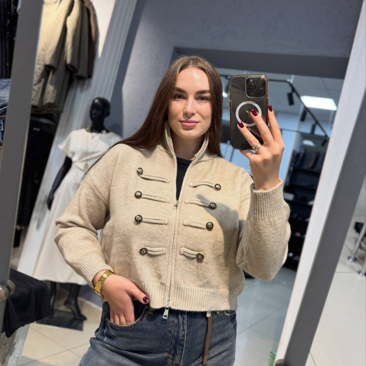 SOKYND Amelia Turtleneck Zip Knit Cardigan CardiganSOKYND-168535-BEI-O-87479BeigeOne size