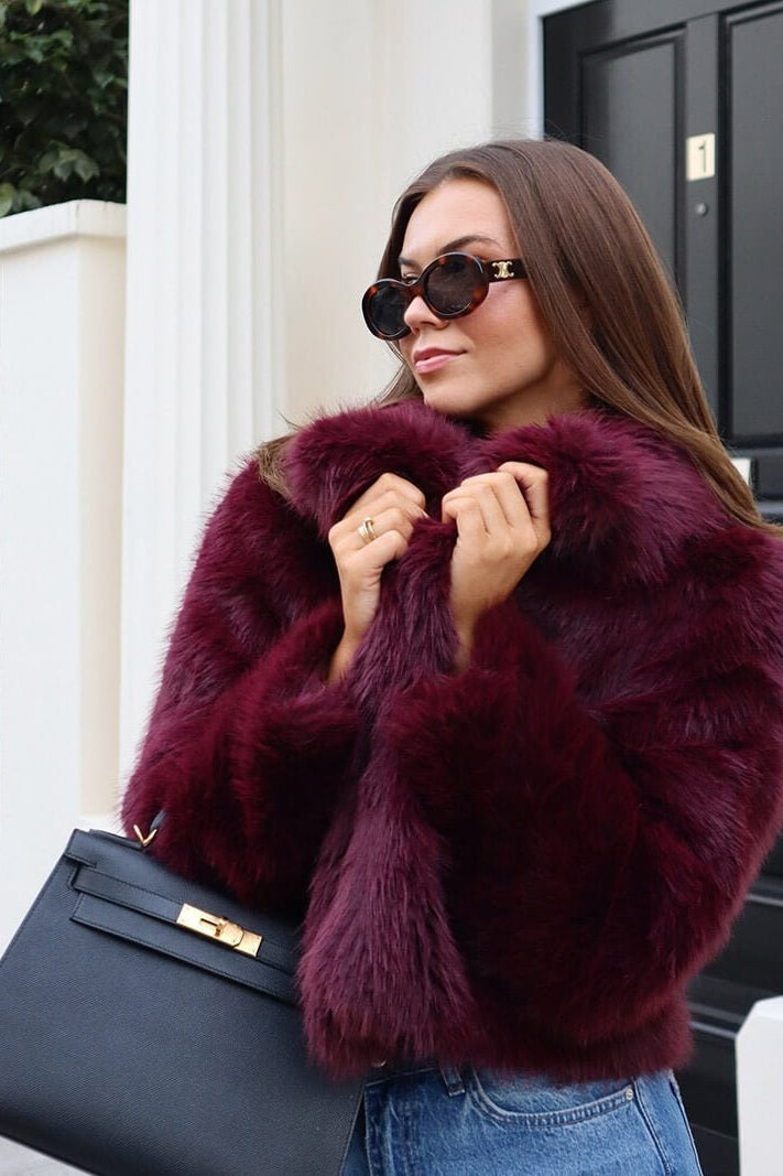 SOKYND Carley Faux Fur Coat Coats & JacketsEK1767356248745786144BurgundyS