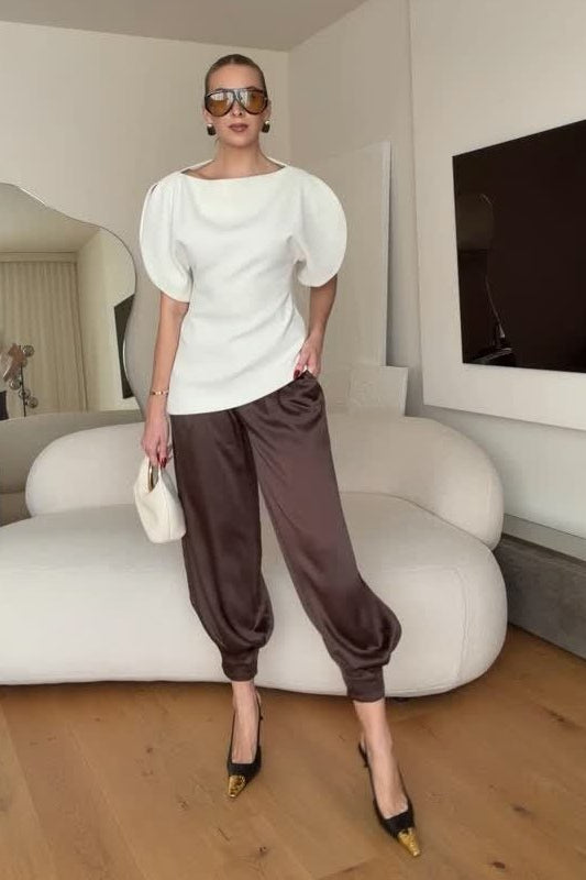 SOKYND Carmen Tricot Balloon Sleeve Top TopSOKYND-611351-WHI-S-59223WhiteS