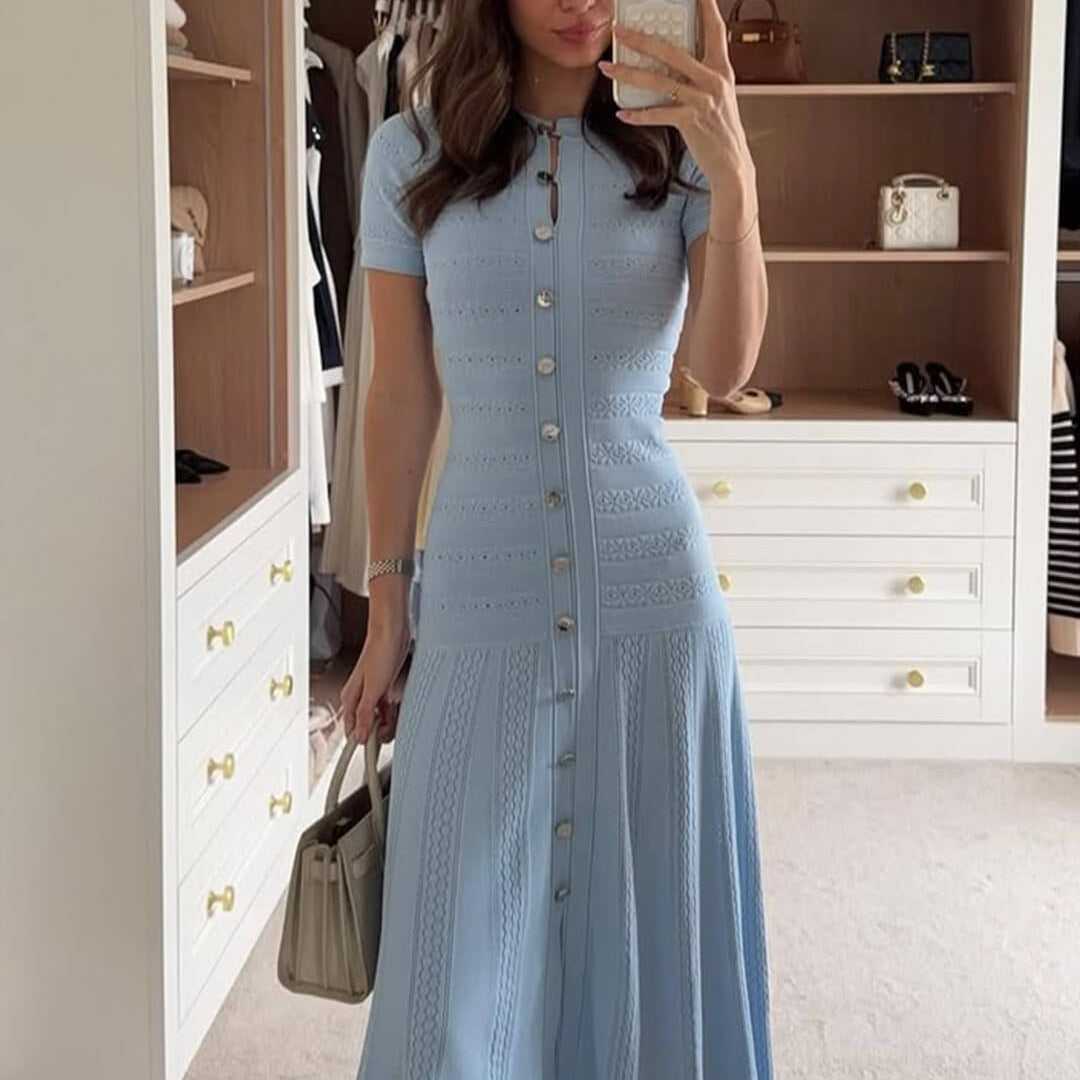 SOKYND Celeste Ribbed Knit Midi Dress DressBlueXS