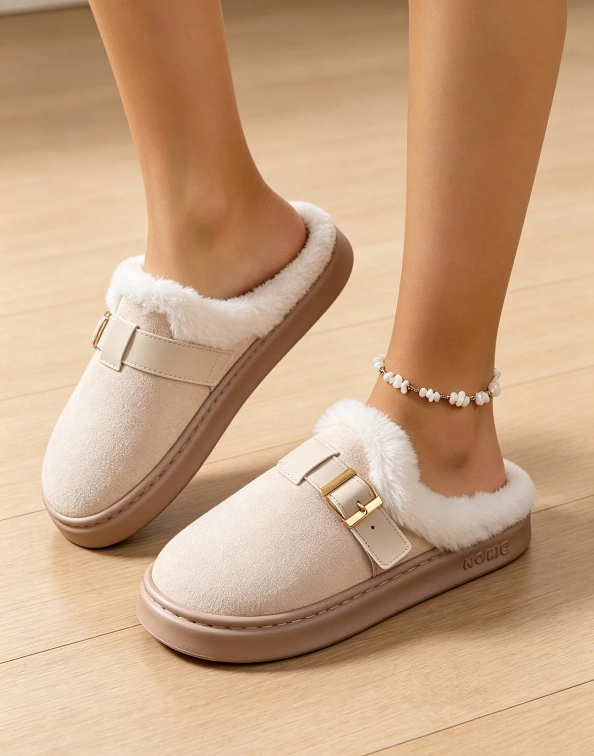 SOKYND Ella Faux Fur Lined Suede Slippers ShoesSOKYND-386711-BEI-3637-22103Beige36-37
