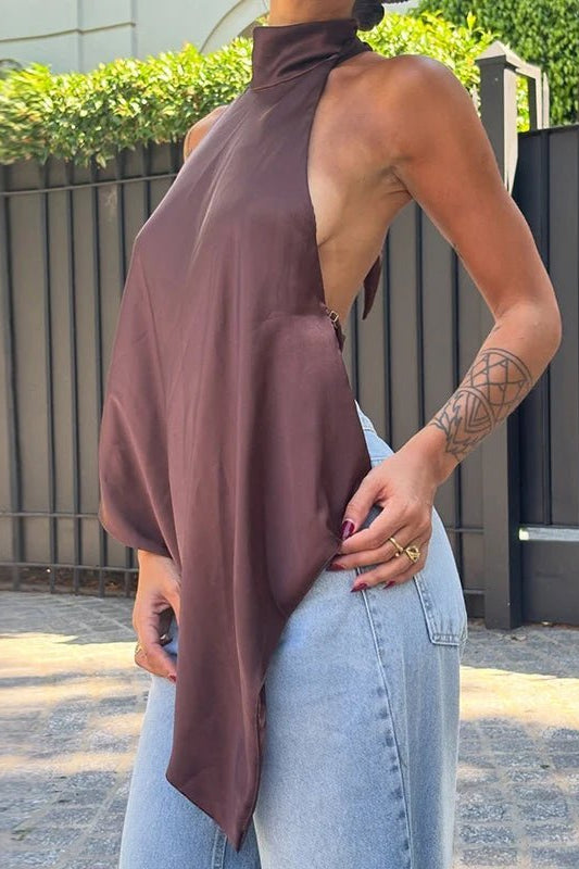 SOKYND Ellen Backless Halter Top TopSOKYND-682903-BRO-S-31927BrownS