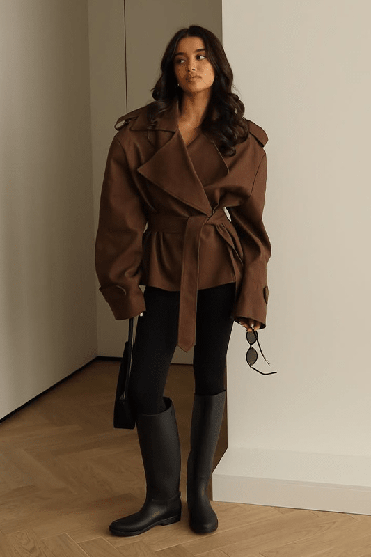 SOKYND Elona Belted Short Trench Coat Coats & JacketsBrownS