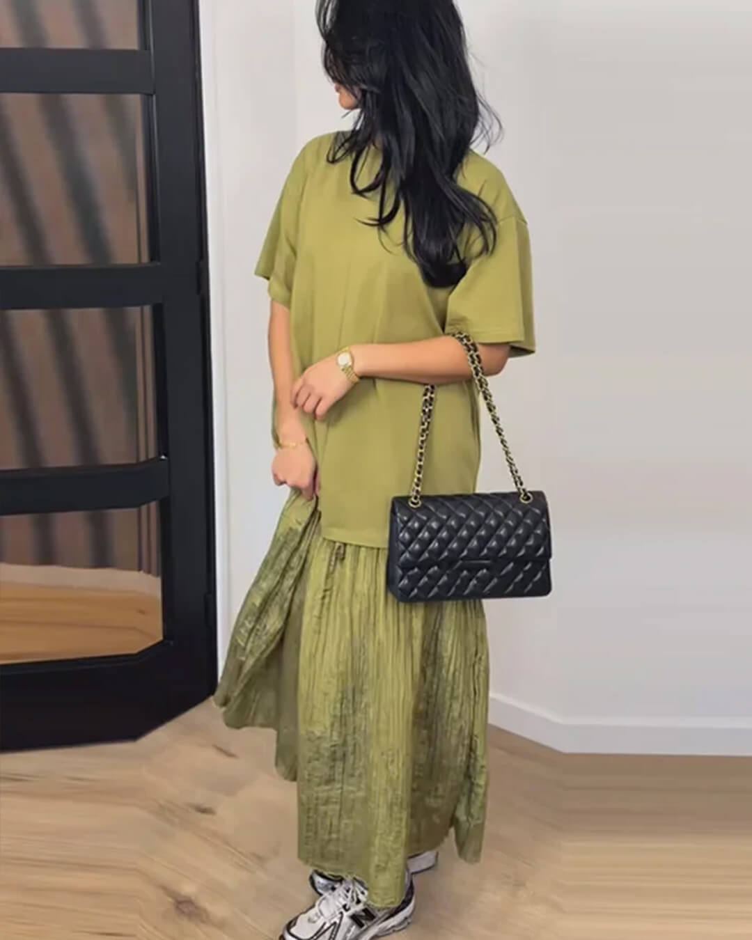 SOKYND Emilia Pleated Patchwork Midi Dress DressSOKYND-049367-GRE-L-91479GreenL