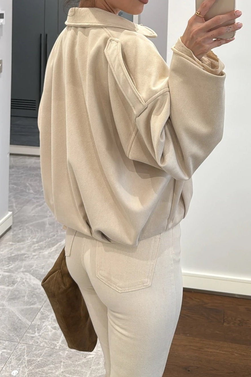 SOKYND Erica Faux Suede Bomber Jacket JacketSOKYND-248727-CRE-S-46775CreamS