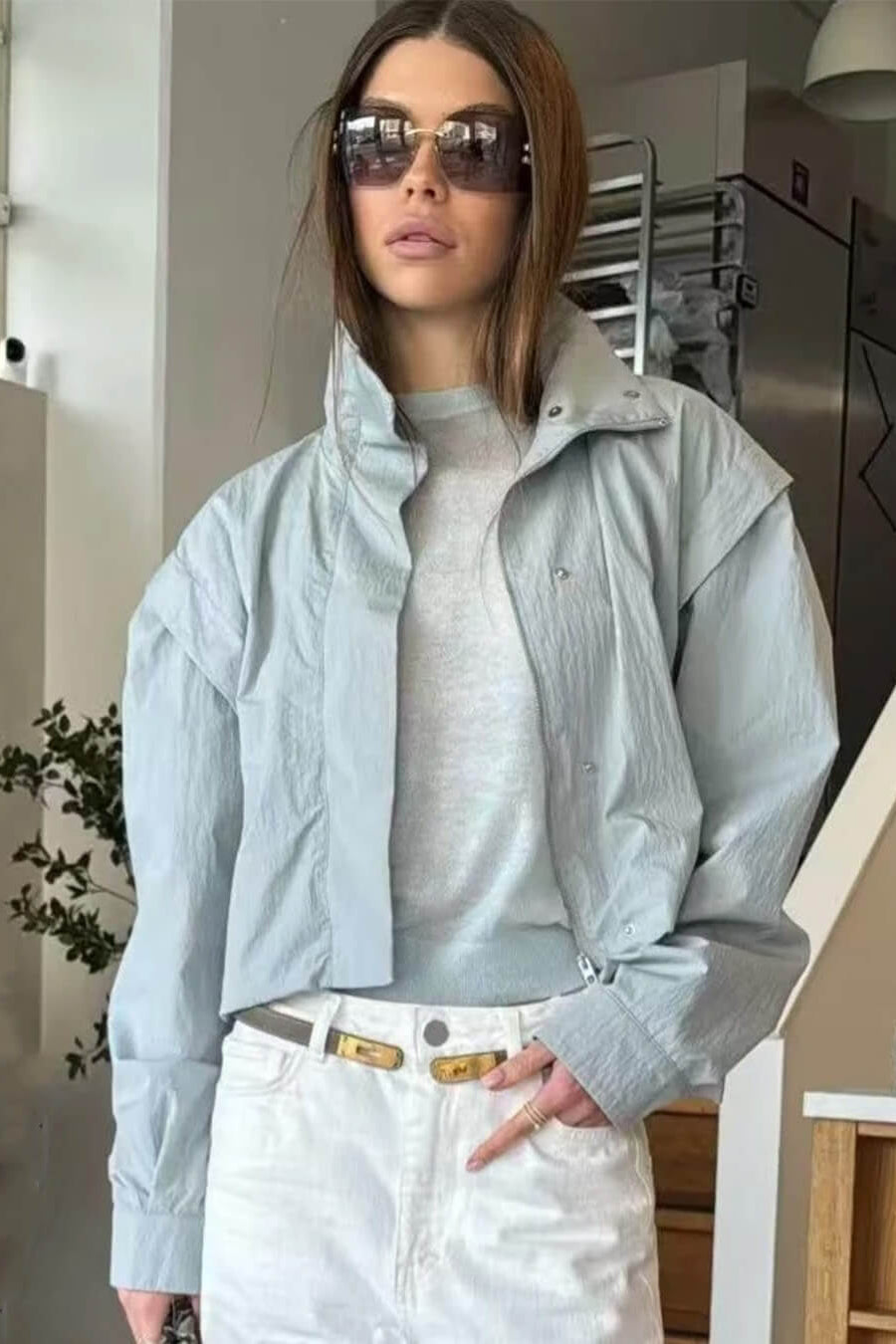 SOKYND Halia High Collar Cropped Jacket Coats & JacketsLight BlueL