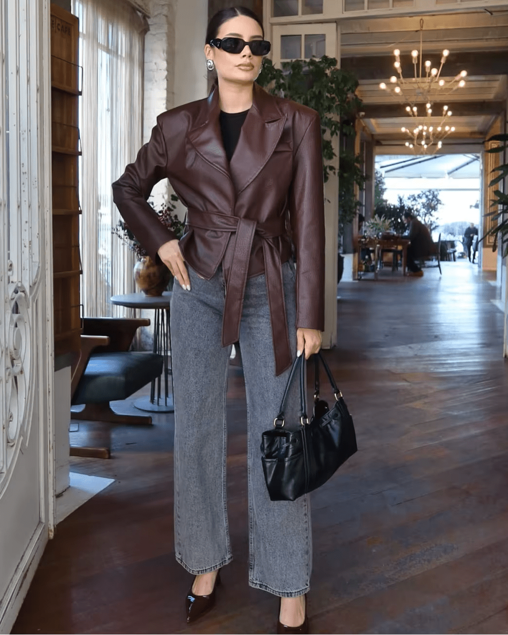 SOKYND Helena Lace-Up Vegan Leather Jacket JacketSOKYND-939607-BUR-L-86167BurgundyL