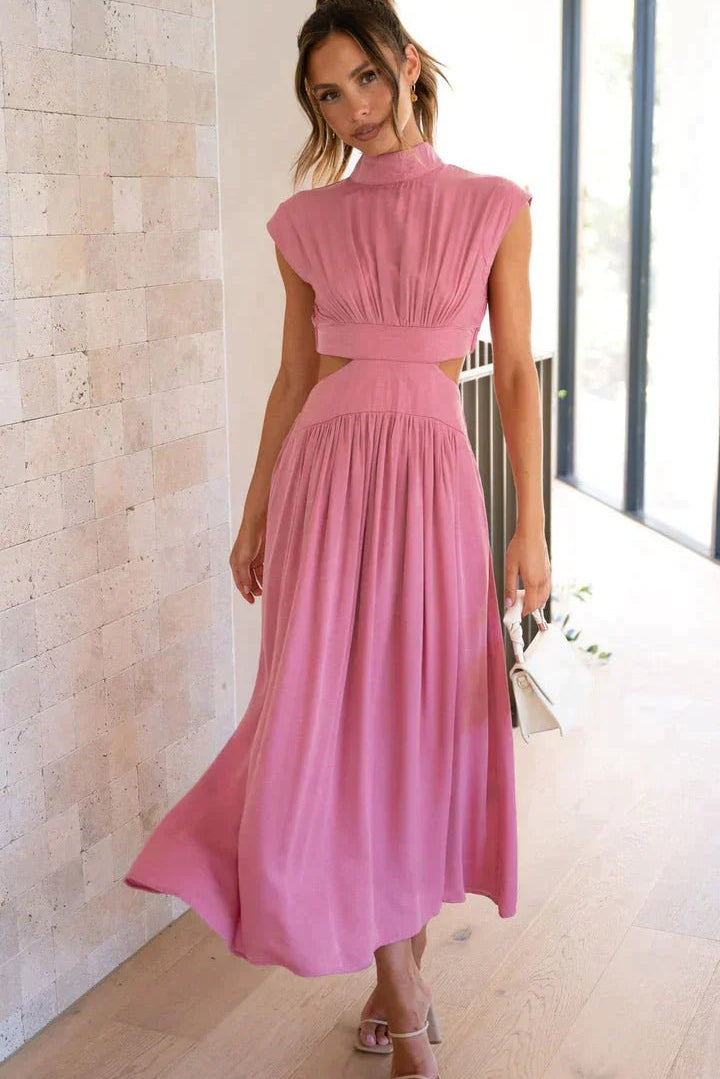 SOKYND Hermione High - Neck Cutout Midi Dress DressPinkXS