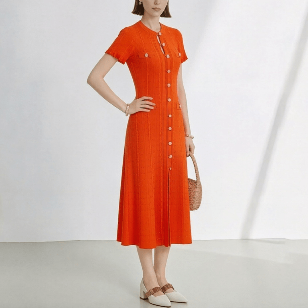 SOKYND Ines French V - Neck Knitted Slit Dress DressRedXS