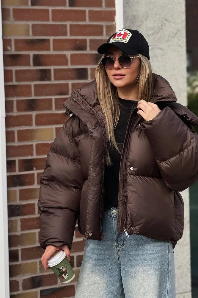 SOKYND Jaliyah Short Hooded Puffer Jacket Coats & JacketsFN1767356248750152322BrownM
