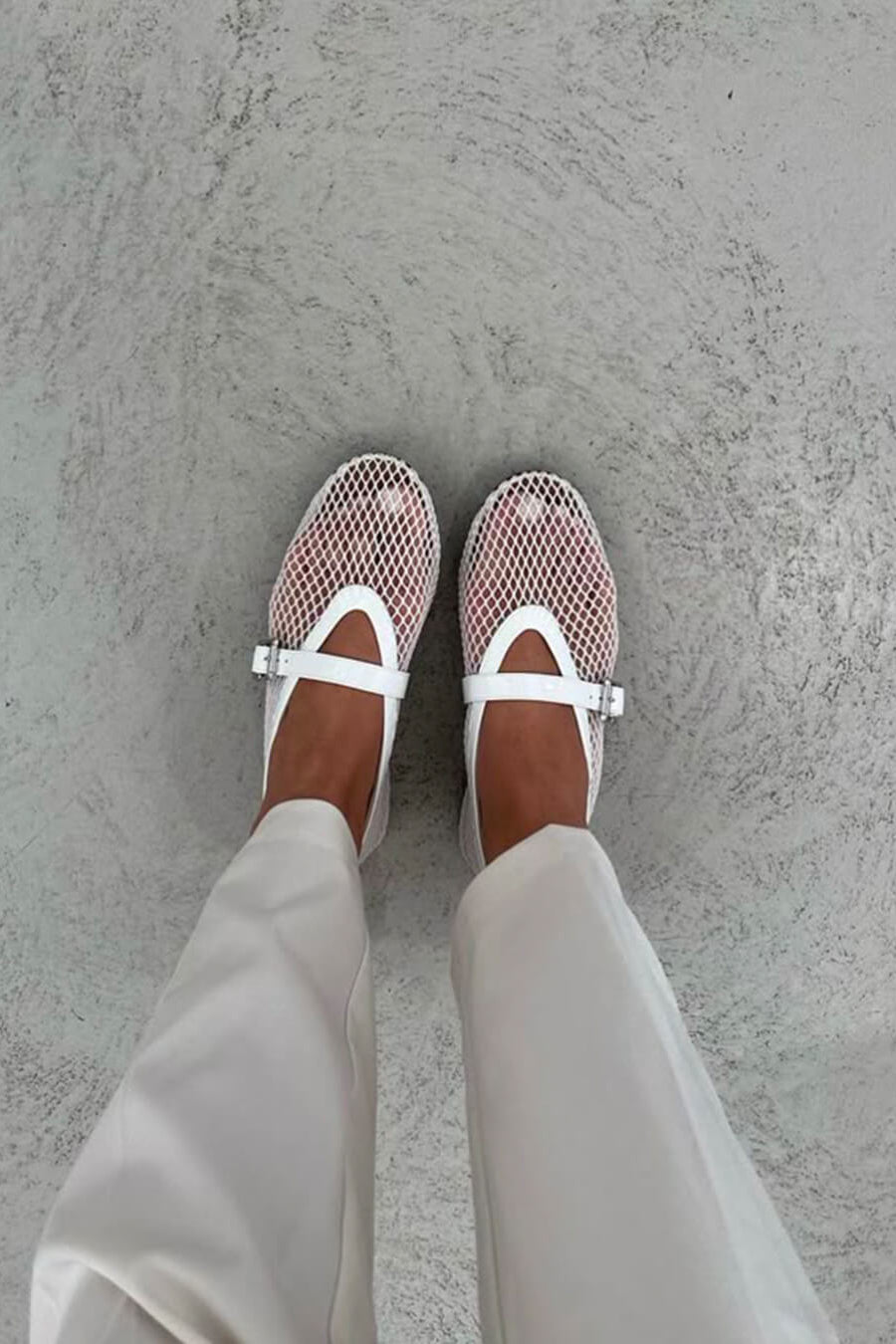 SOKYND Jessica Mesh Ballet Flats ShoesWhite36