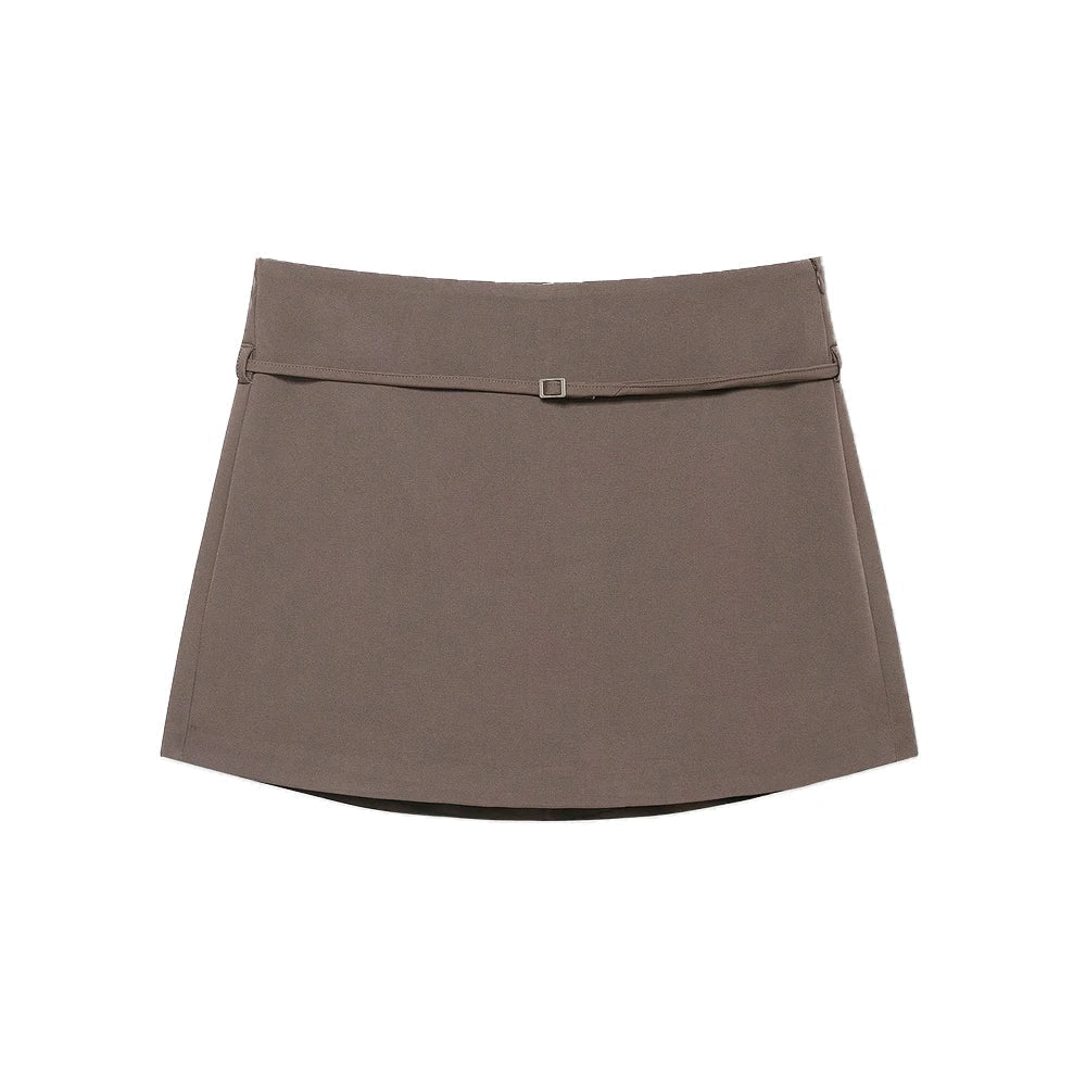 SOKYND Joanna Side Zip Skort Belt Details ShortsCoffeeXS