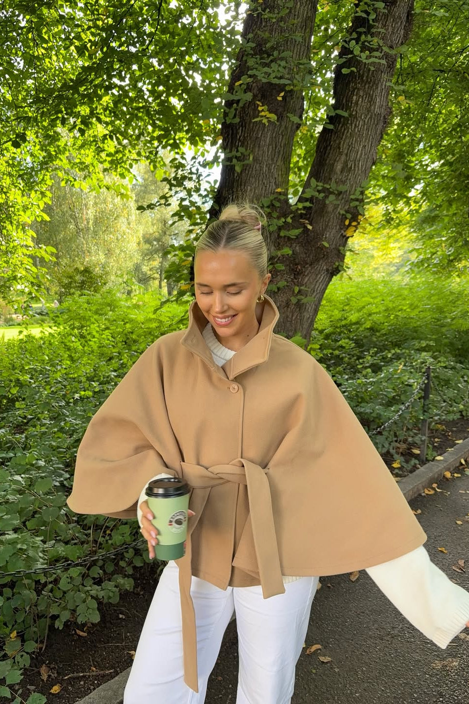 SOKYND Jocelyn Elegant High - Neck Belted Cape Jacket Coats & JacketsFn1767625273840620486BeigeS