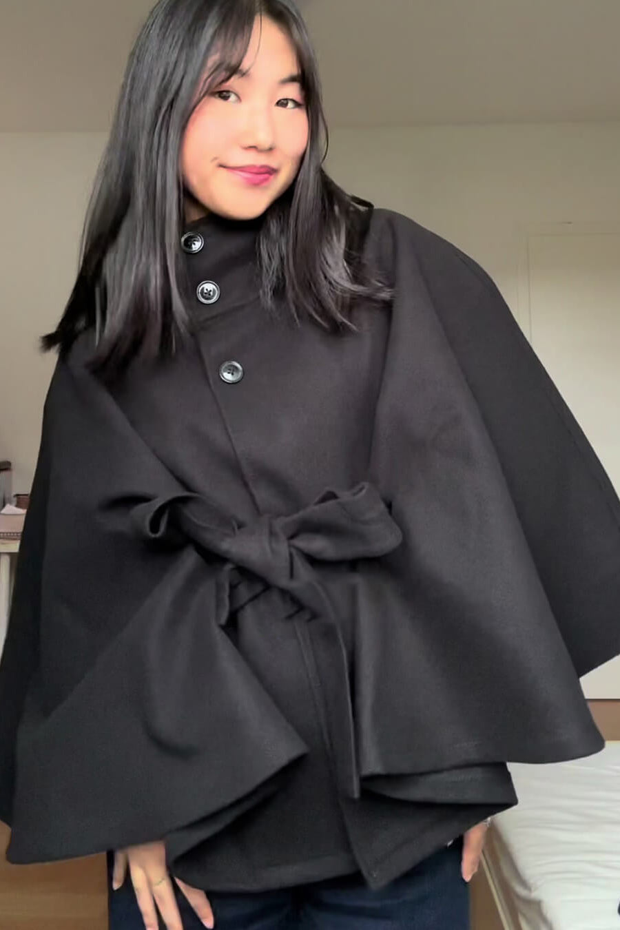 SOKYND Jocelyn Elegant High - Neck Belted Cape Jacket Coats & JacketspV1767625273839439065BlackM