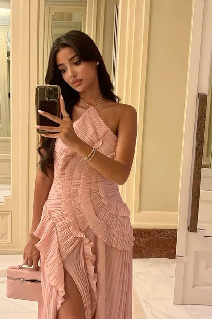SOKYND Kris Halter Strap Ruffled Tule Dress DresseszY1772777205896116975PinkXS