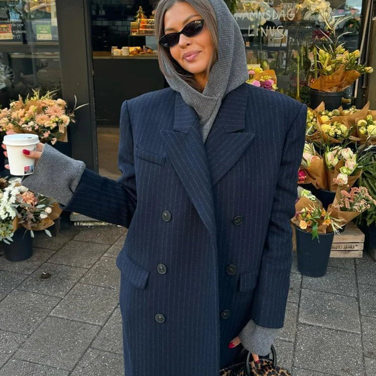 SOKYND Laura Double Breasted Long Coat CoatSOKYND-382231-NAV-S-36215Navy BlueS