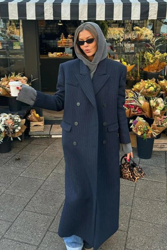 SOKYND Laura Double Breasted Long Coat CoatSOKYND-382231-NAV-S-36215Navy BlueS