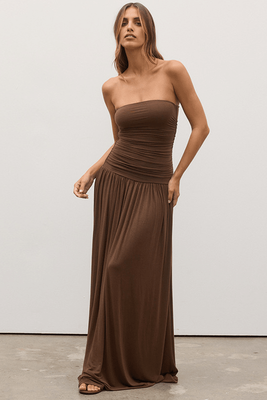 SOKYND Luz Strapless Ruched Maxi Dress Dressesvn1774219786668230346BrownS