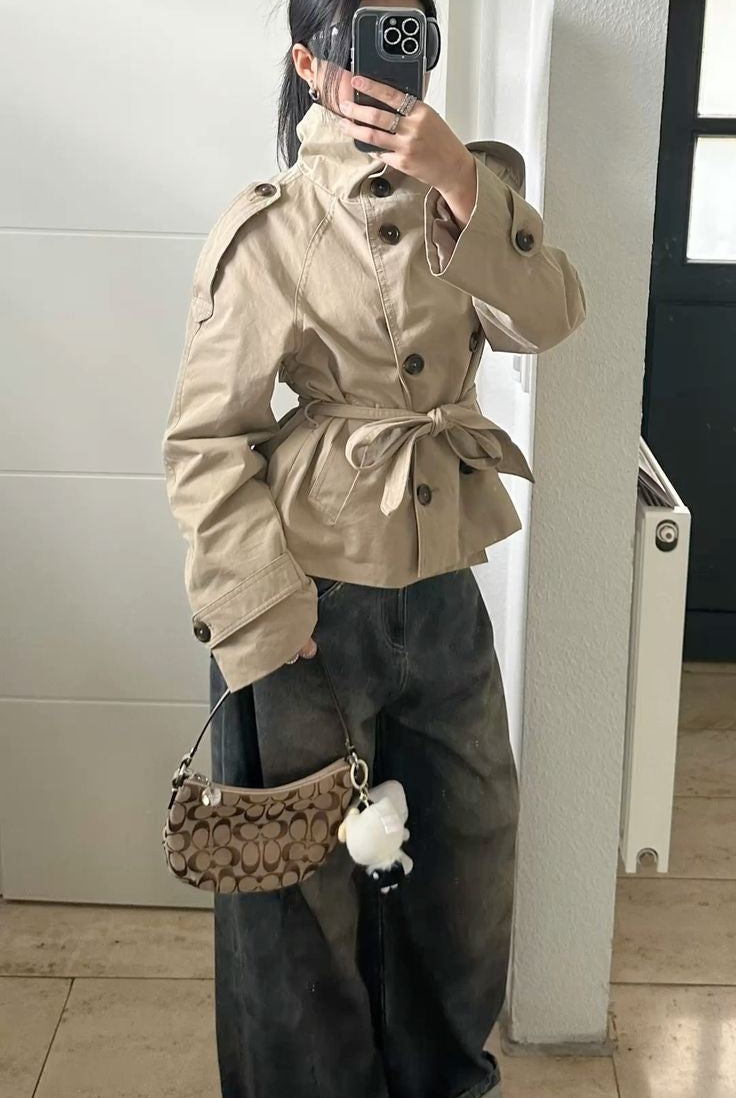 SOKYND Mara Stand Collar Crop Trenchcoat Coats & JacketsXA1774219786663624301BeigeS