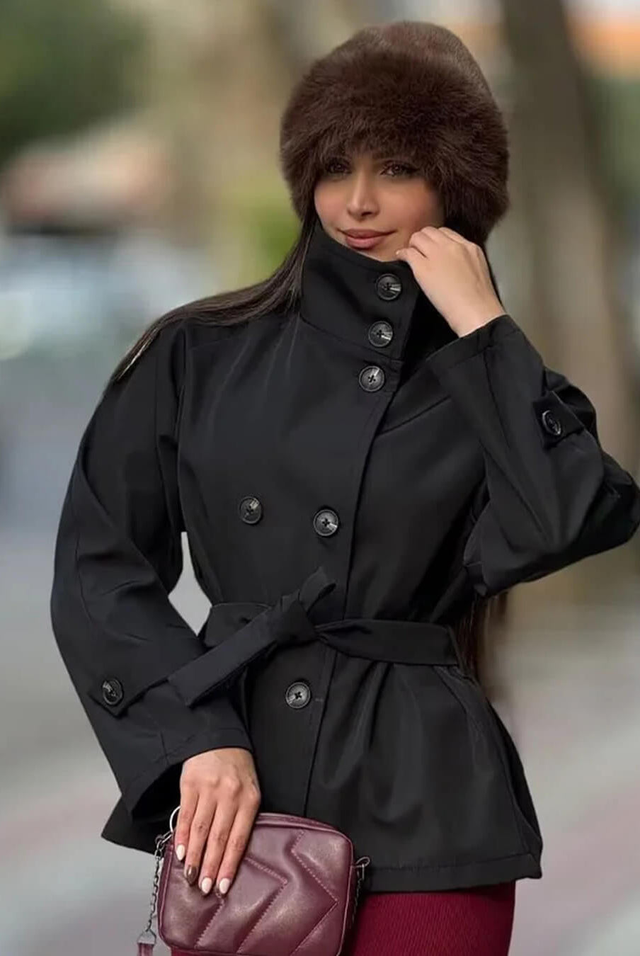 SOKYND Mara Stand Collar Crop Trenchcoat Coats & JacketsJj1774219786664196661BlackXS