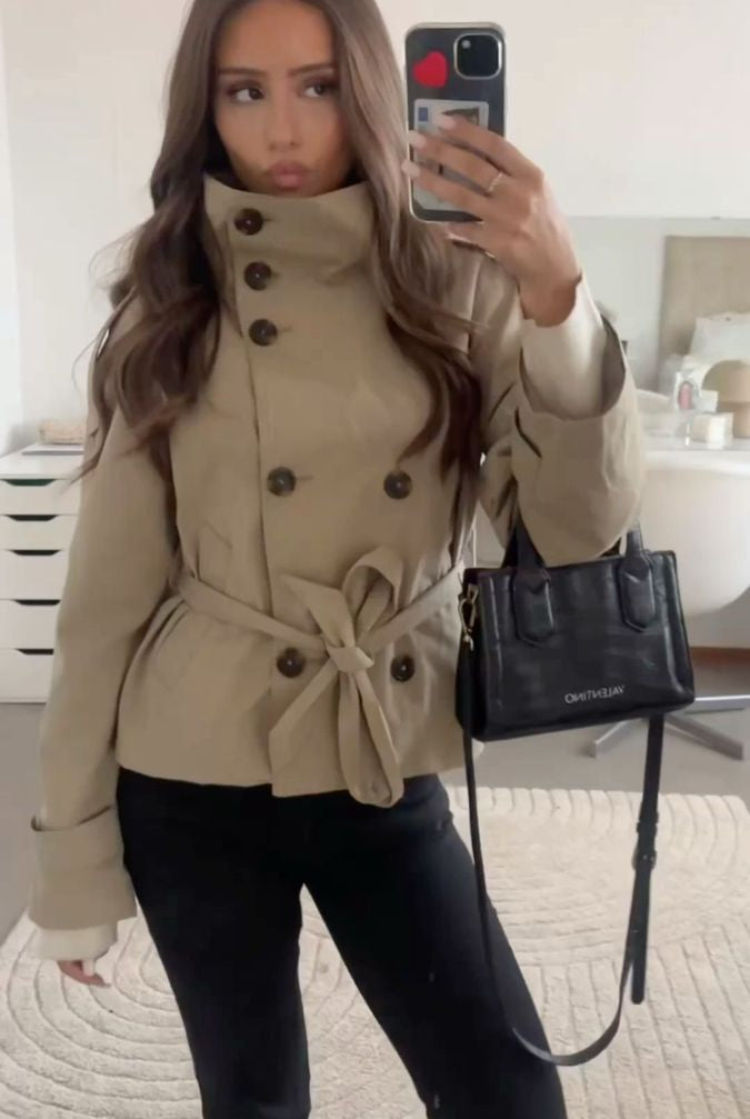 SOKYND Mara Stand Collar Crop Trenchcoat Coats & JacketsUj1774219786663952938IvoryS