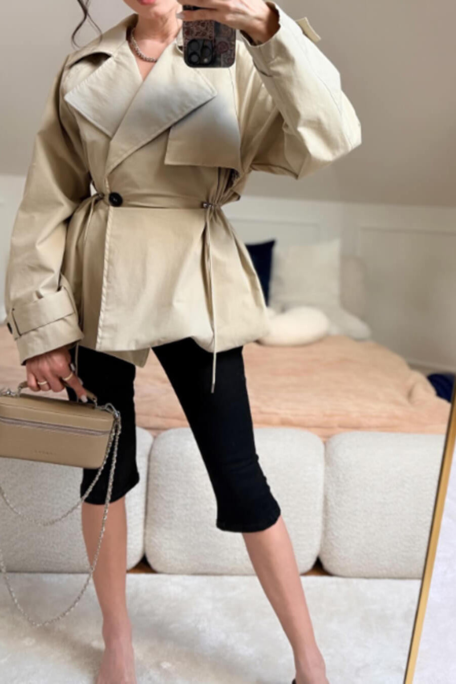 SOKYND Maria Lapel Collar Drawstring Trench Coat CoatSOKYND-741911-BEI-L-93687BeigeL