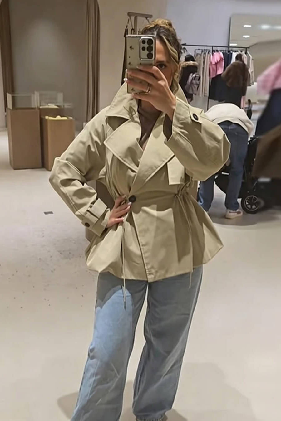 SOKYND Maria Lapel Collar Drawstring Trench Coat CoatSOKYND-741911-BEI-L-93687BeigeL
