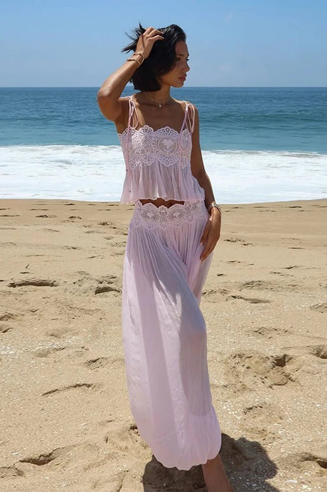 SOKYND Maya Floral Lace Ruffle Crop Top & Maxi Skirt Set Matching SetsSOKYND-621655-M-OS-65655M