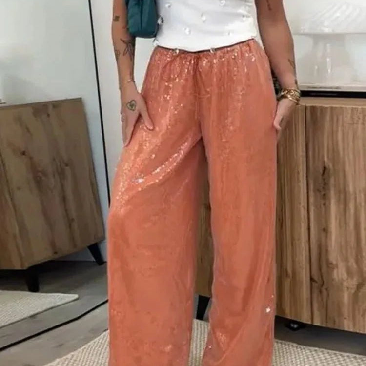 SOKYND Maya Sequin Wide-Leg Trousers PantsSOKYND-476439-ORA-S-91415OrangeS