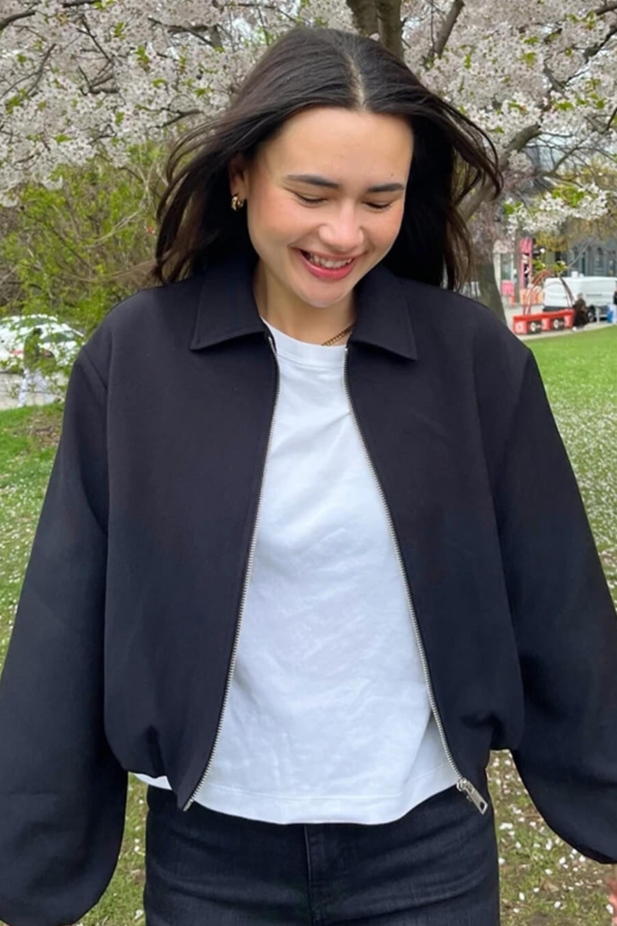 SOKYND Meera Puff Sleeve Bomber Jacket Coats & JacketsBlackM
