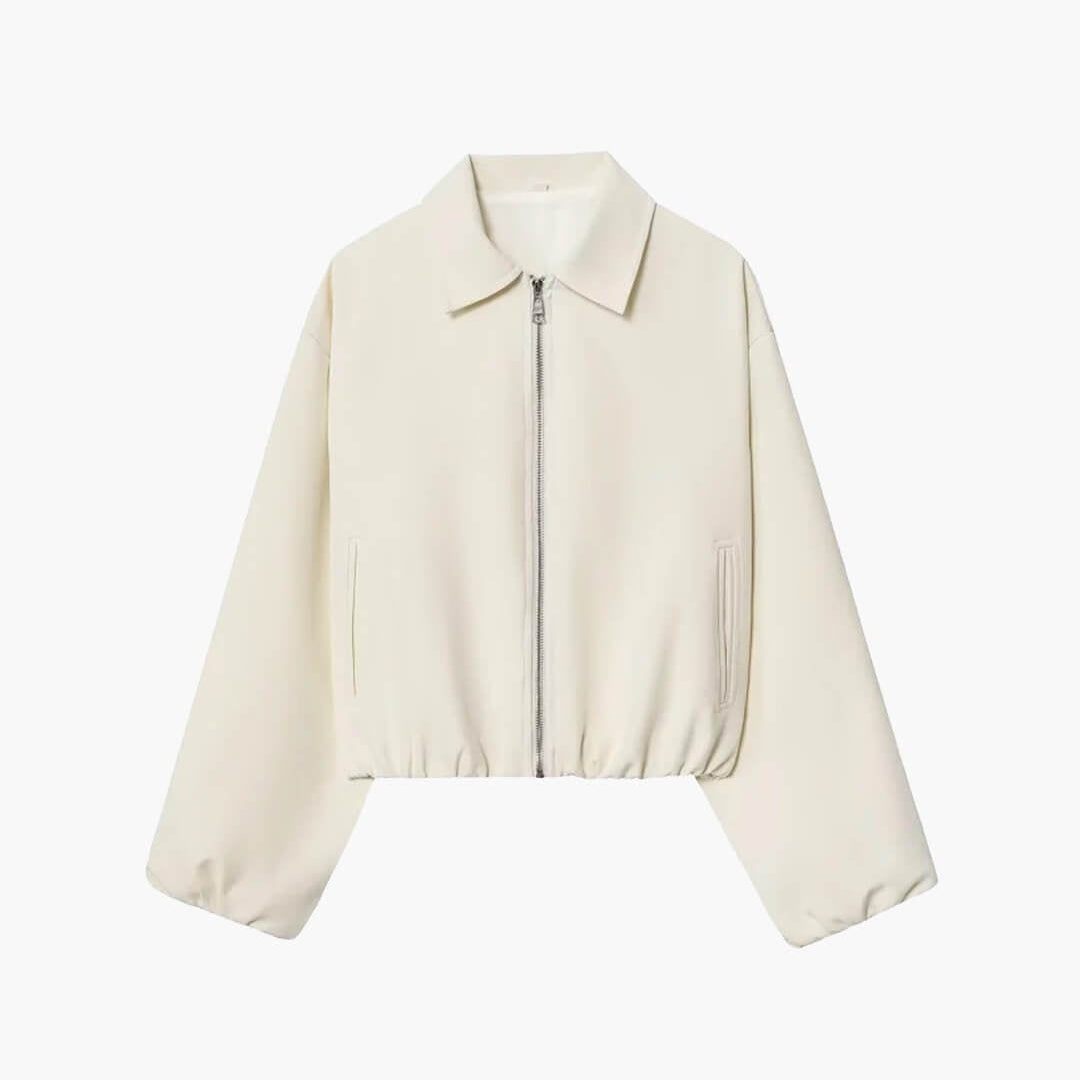 SOKYND Meera Puff Sleeve Bomber Jacket Coats & JacketsIvoryXS