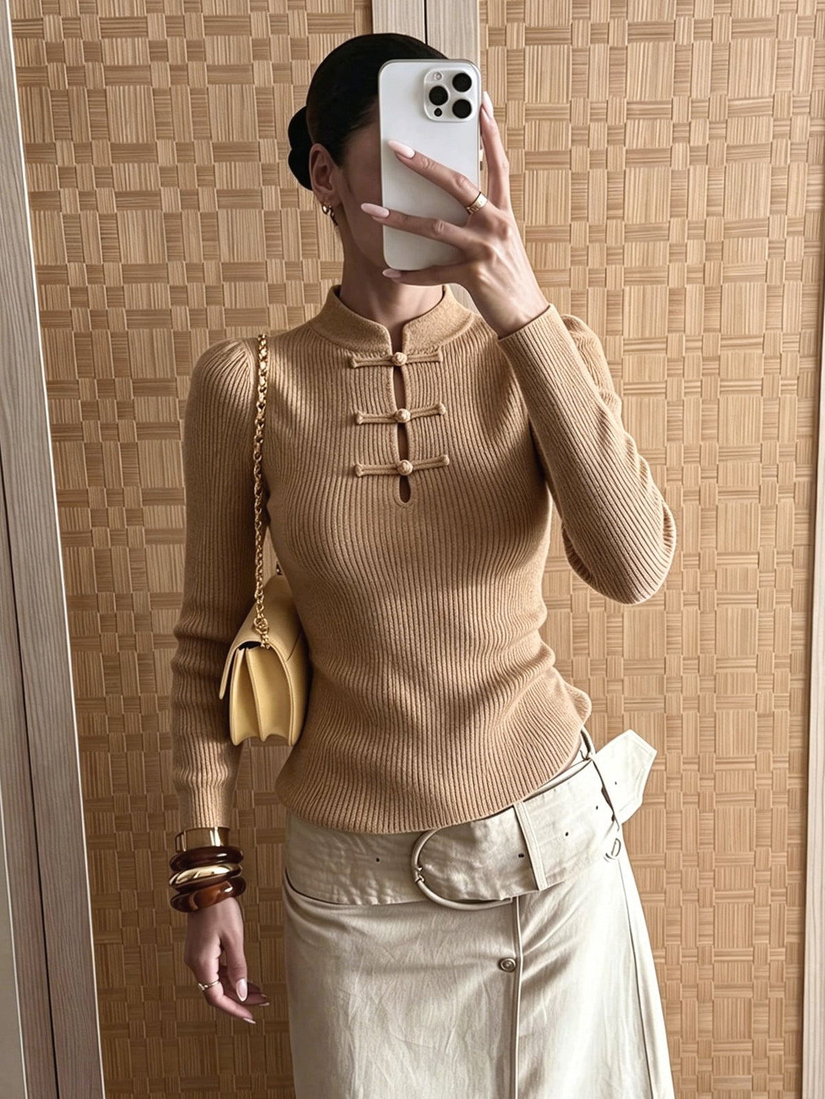 SOKYND Naomi Mandarin Collar Ribbed Knit Top TopSOKYND-389463-BEI-XS-98231BeigeXS