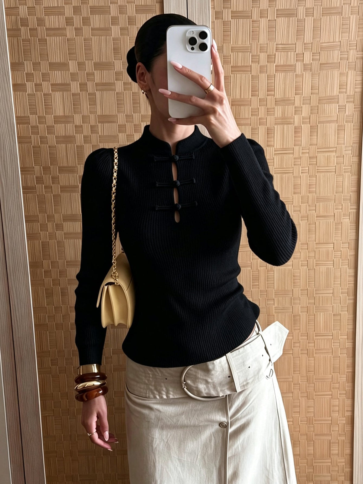 SOKYND Naomi Mandarin Collar Ribbed Knit Top TopSOKYND-389463-BLA-XS-62071BlackXS