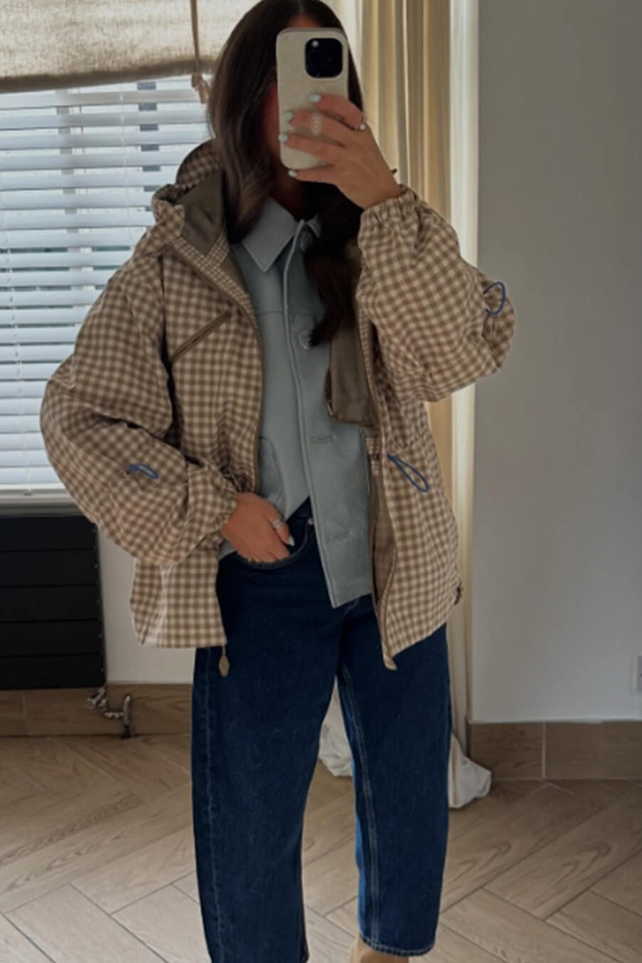 SOKYND Natalie Plaid Hooded Trench Jacket JacketSOKYND-720919-KHA-M-42327KhakiM