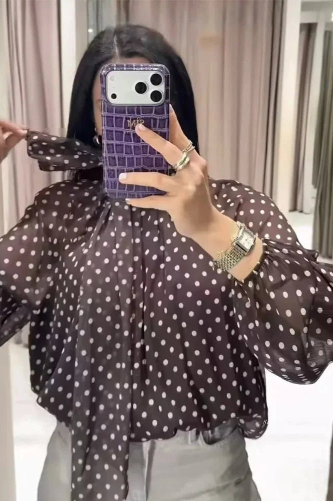 SOKYND Nyla High Collar Polka Dot Blouse TopsSOKYND-895575-WHI-L-91959WhiteL
