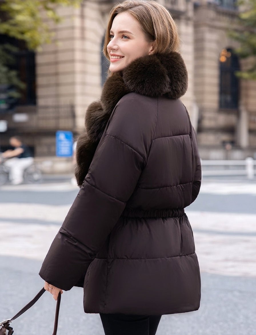 SOKYND Octavia Belted Faux Fur Collar Quilted Parka CoatSOKYND-235799-BRO-M-09623BrownM