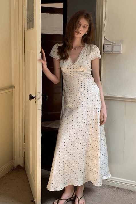 SOKYND Ora Printed Satin Midi Dress DressesCF1772777205905977126White Polka DotsM