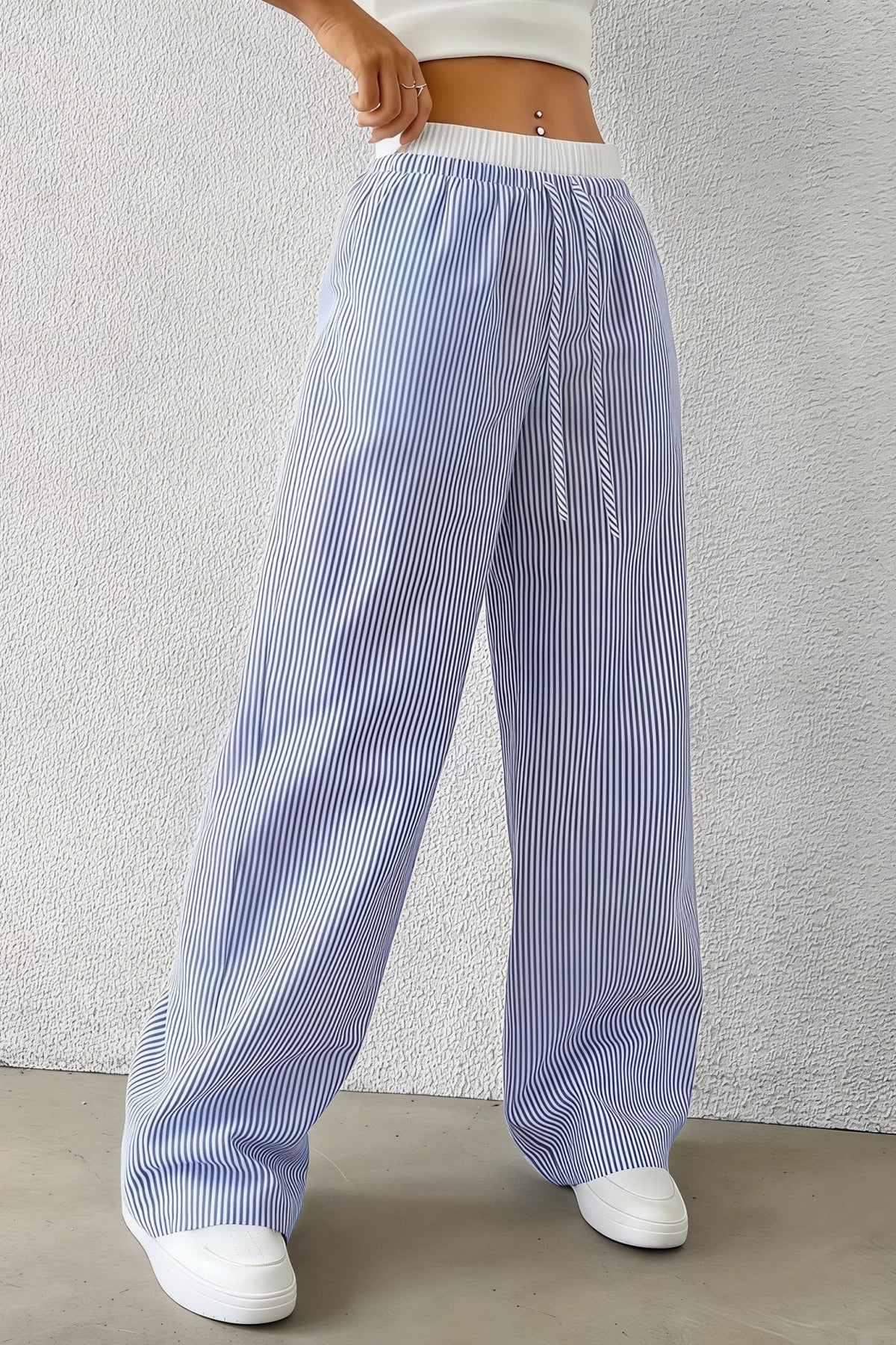 SOKYND Orla Striped Straight Casual Pants BottomsBlueXL