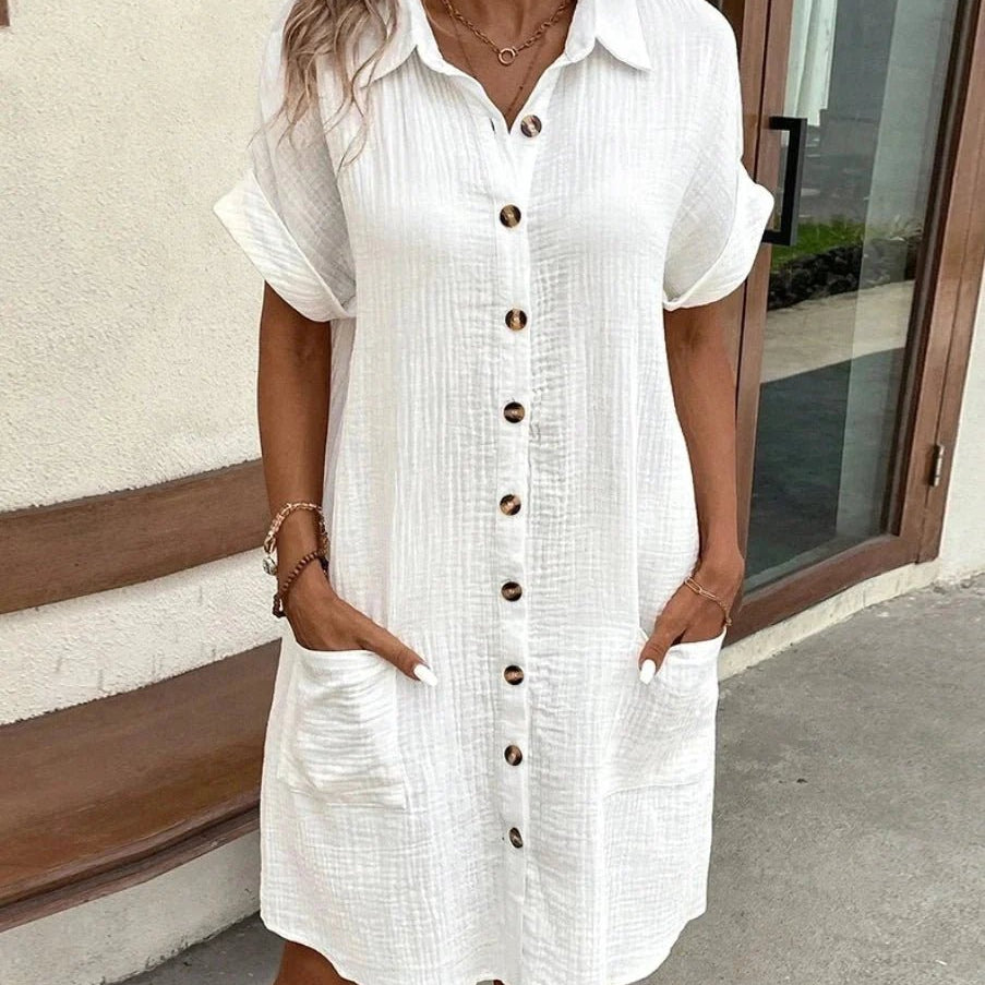 SOKYND Polina Cotton Linen V-Neck Mini Dress DressesSOKYND-041431-GRE-S-06807GreenS