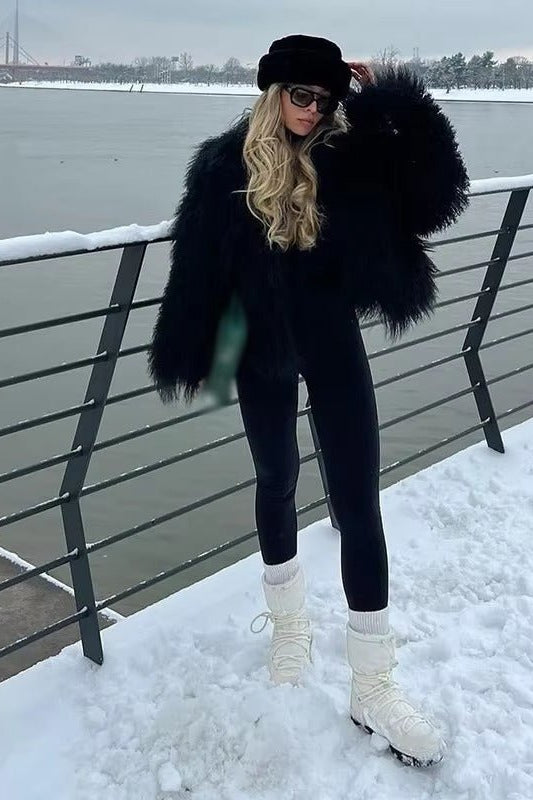 SOKYND Priscilla Fuzzy Faux Fur Coat Coats & JacketsZu1767356248755532432BlackS