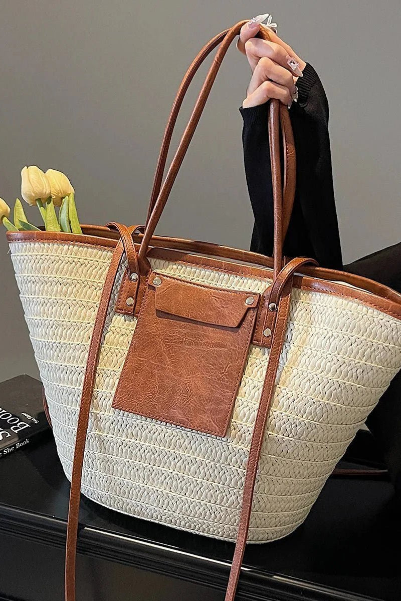 SOKYND Quinn Forest Woven Single-Shoulder Tote HandbagsSOKYND-334167-BRO-OS-89367Brown