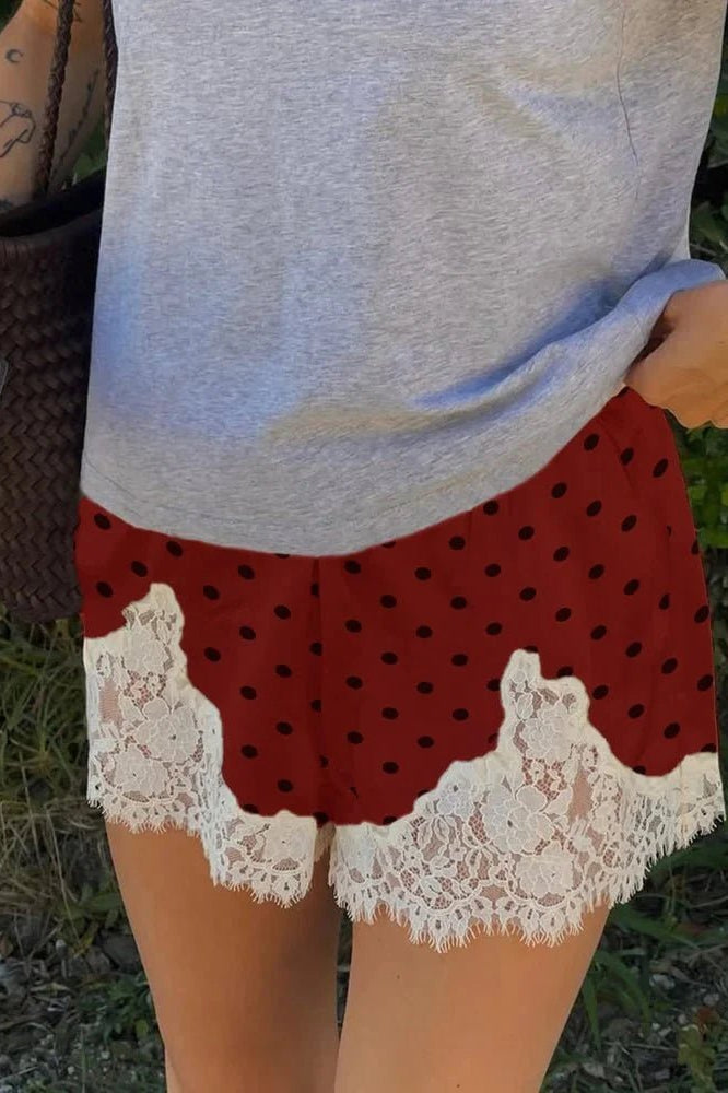 SOKYND Riona Polka Dot Lace Trim Shorts ShortsSOKYND-545367-WHI-S-49751White RedS