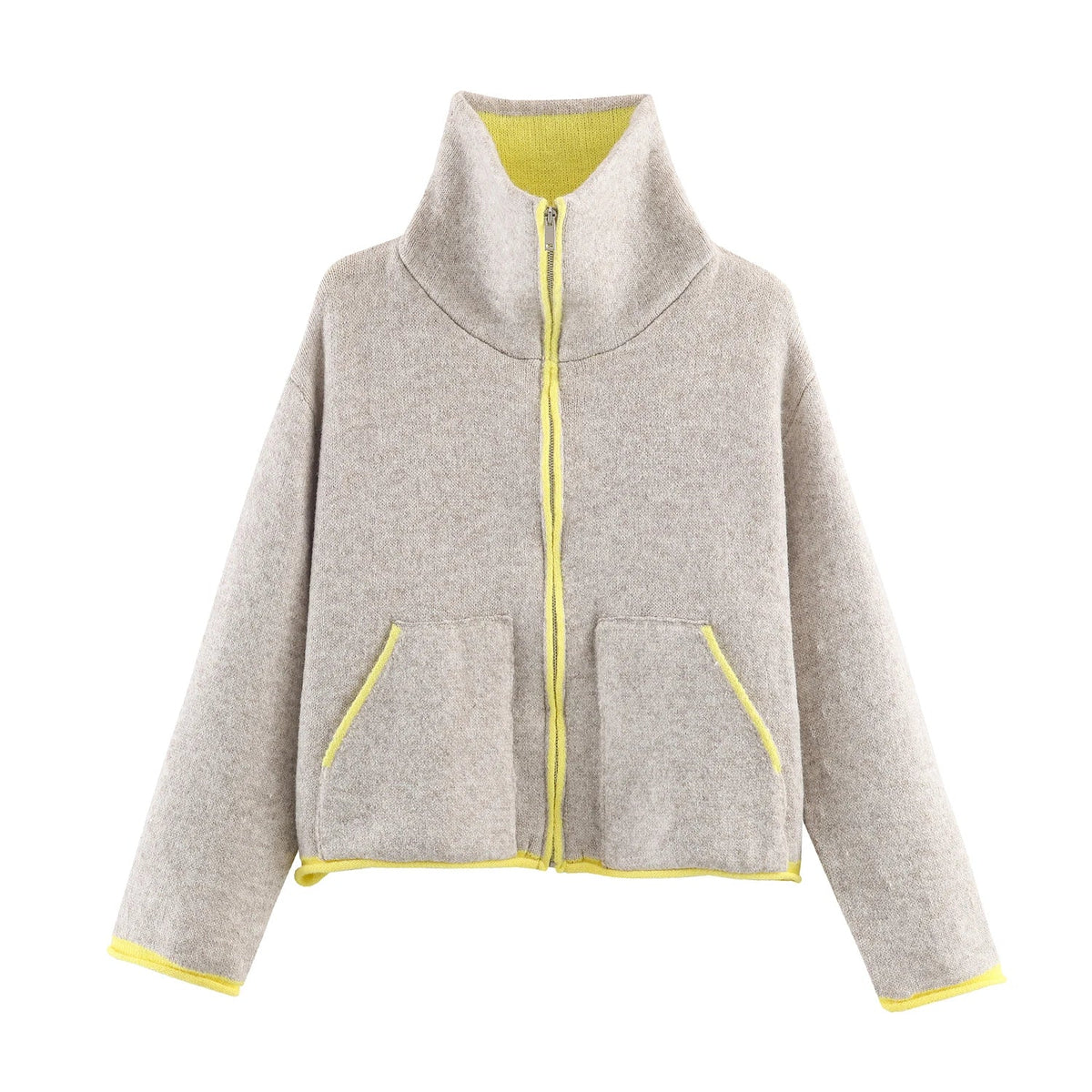 SOKYND Ruby Stand Collar Contrast Knit Pilot Jacket JacketSOKYND-339351-BEI-M-30871BeigeM