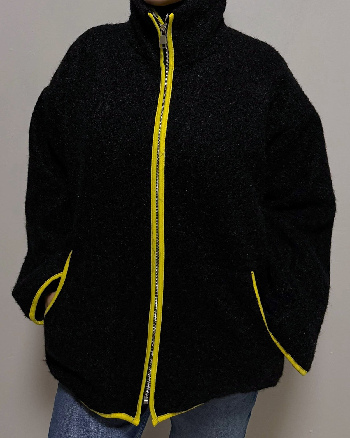 SOKYND Ruby Stand Collar Contrast Knit Pilot Jacket JacketSOKYND-339351-GRE-M-37655GreyM