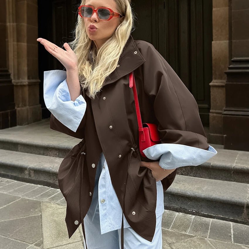 SOKYND Ruth Contrast Collar Windbreaker Jacket JacketSOKYND-192791-BRO-M-58103BrownM