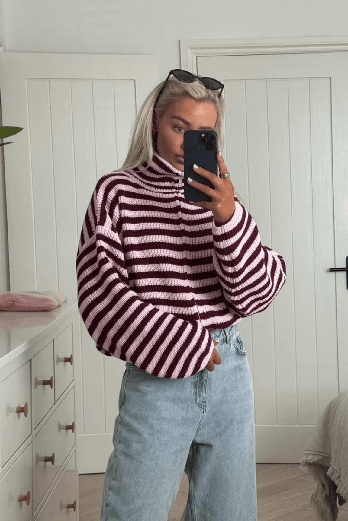 SOKYND Sarah Striped High-Neck Knit Sweater SweaterSOKYND-932951-PIN-M-21911PinkM