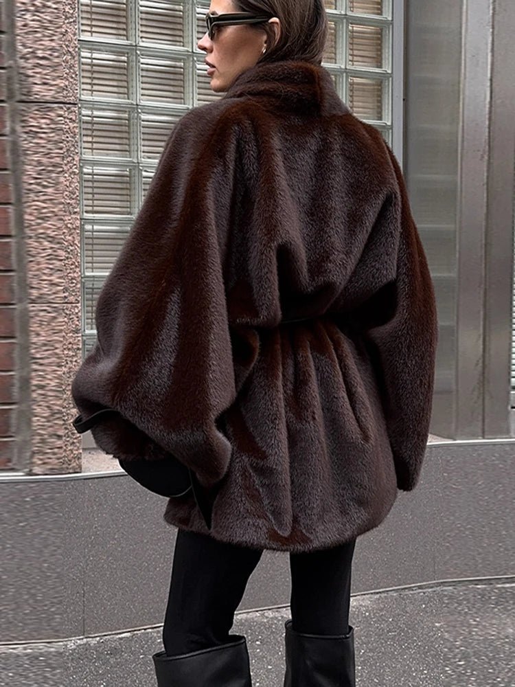 SOKYND Serena Faux Fur Belted Short Jacket JacketSOKYND-461527-BRO-M-98071BrownM